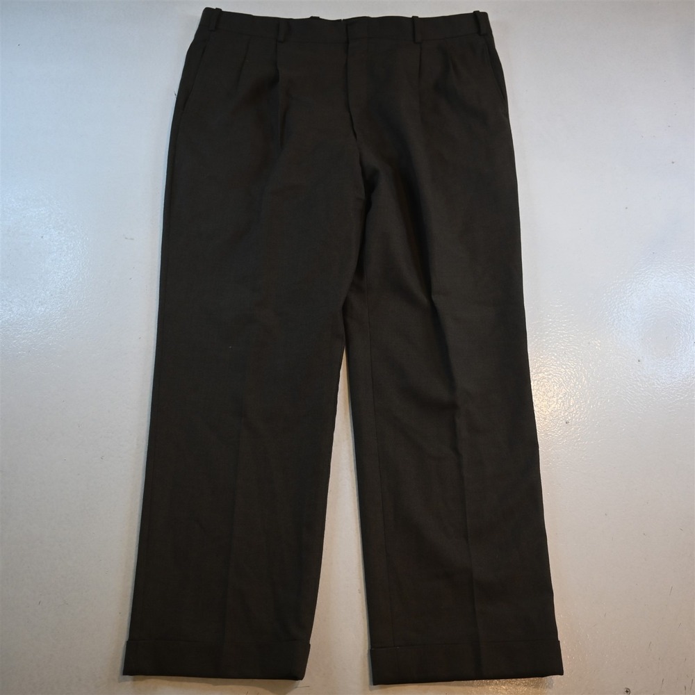 Tom James 38x30 Brown Flannel Wool Pleated Cuffed High Waist Dress‎ Mens Pants